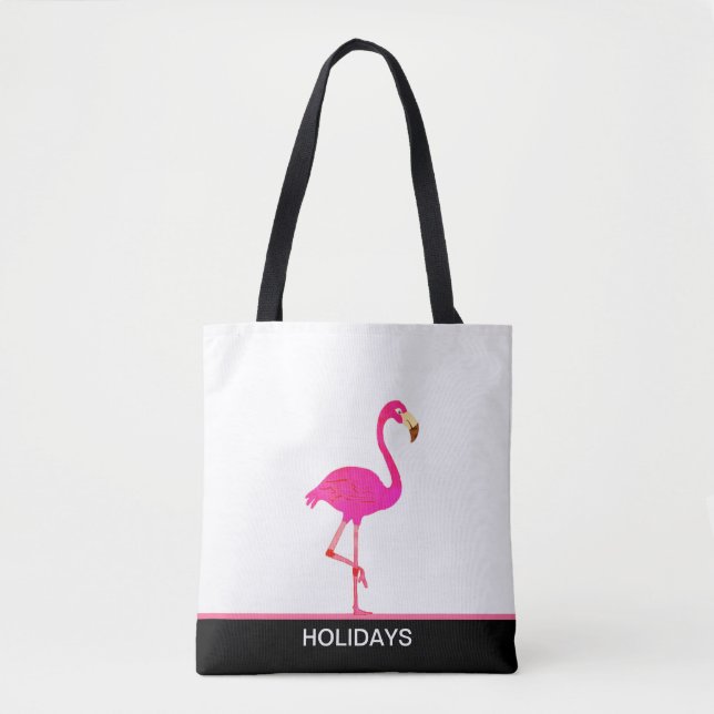 Beautiful Flamingo on Black and White Tote Bag (Front)