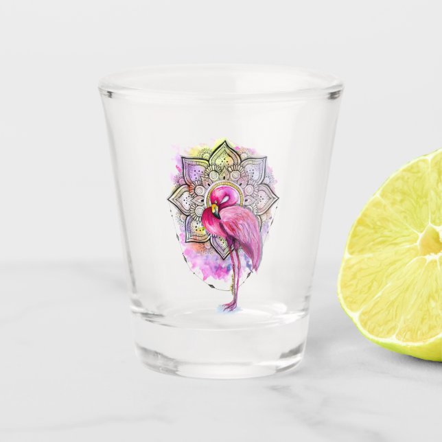 Beautiful Flamingo With Mandella Shot Glass (Front)