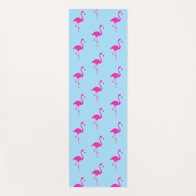 Beautiful flamingos on light blue yoga mat (Front)