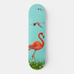 Beautiful Flamingos on Light Turquoise Blue Skateboard