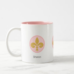Beautiful Fleur-de-lis Flower on Pink & White Two-Tone Coffee Mug