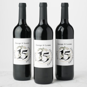 Beautiful Floral 15 year ANNIVERSARY  Wine  Label