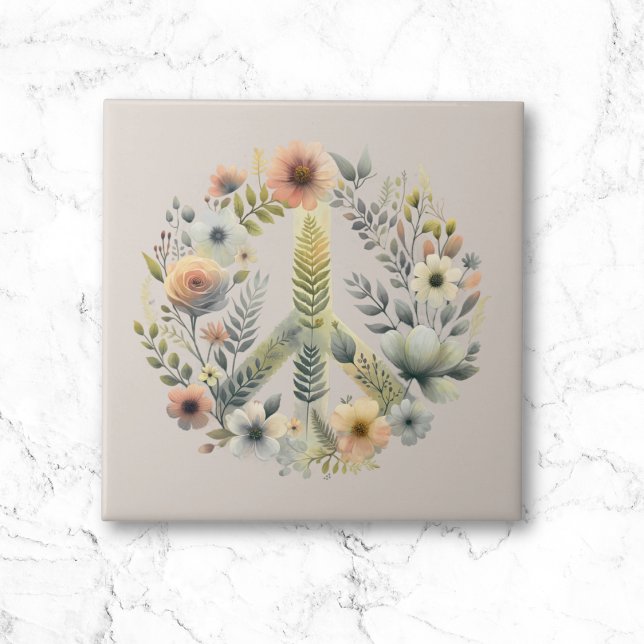 Beautiful Floral 70s Retro  Peace Sign Tile (Creator Uploaded)