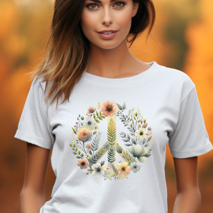 Beautiful Floral 70s Retro Style Peace Sign T-Shirt