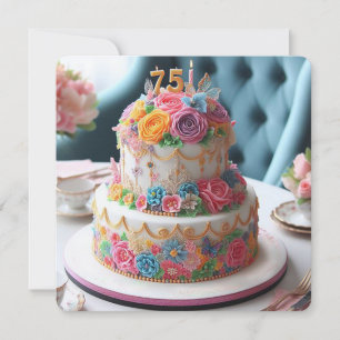 BEAUTIFUL FLORAL 75TH BIRTHDAY CAKE CARD