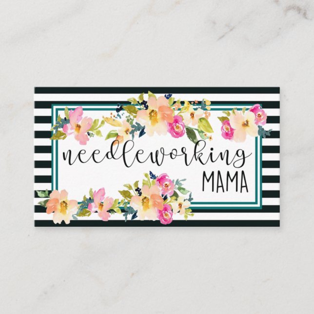 Beautiful floral and stripe 2 sided business card (Front)