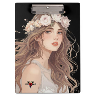 Beautiful Floral Anime Girl – Soft Pastel Aesthe Clipboard