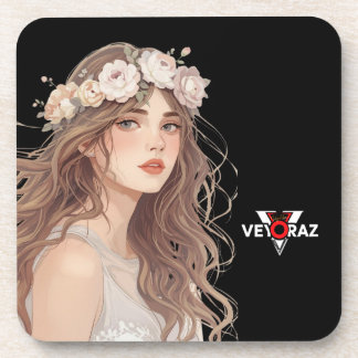 Beautiful Floral Anime Girl – Soft Pastel Aesthe Coaster
