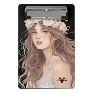Beautiful Floral Anime Girl – Soft Pastel Aesthe Mini Clipboard