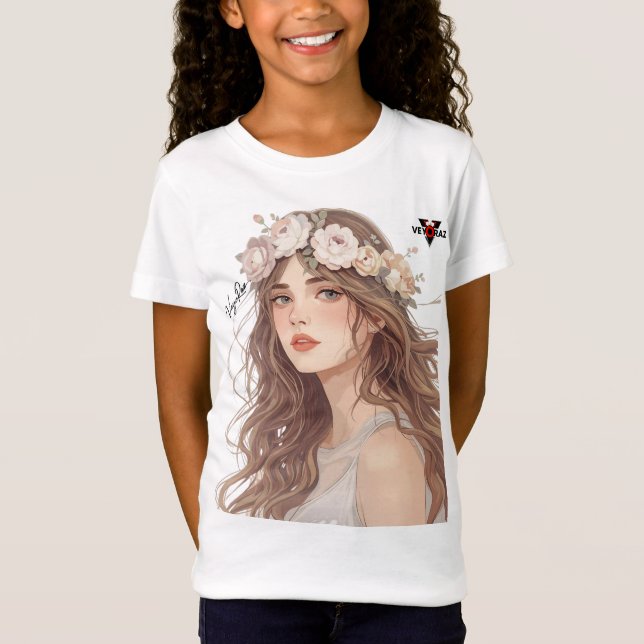 Beautiful Floral Anime Girl – Soft Pastel Aesthe T-Shirt (Front)