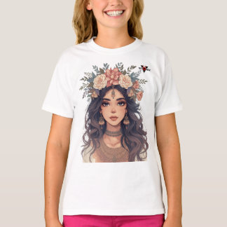 Beautiful Floral Anime Girl – Soft Pastel Aesthe T-Shirt