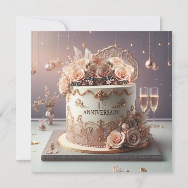 BEAUTIFUL FLORAL ANNIVERSARY CAKE GREETING (Front)