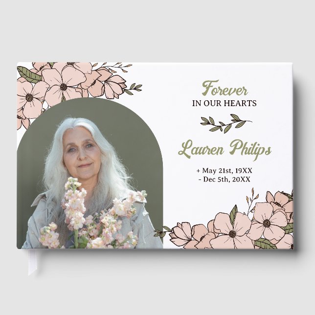 Beautiful Floral Arch Photo Forever In Our Hearts Guest Book (Front)