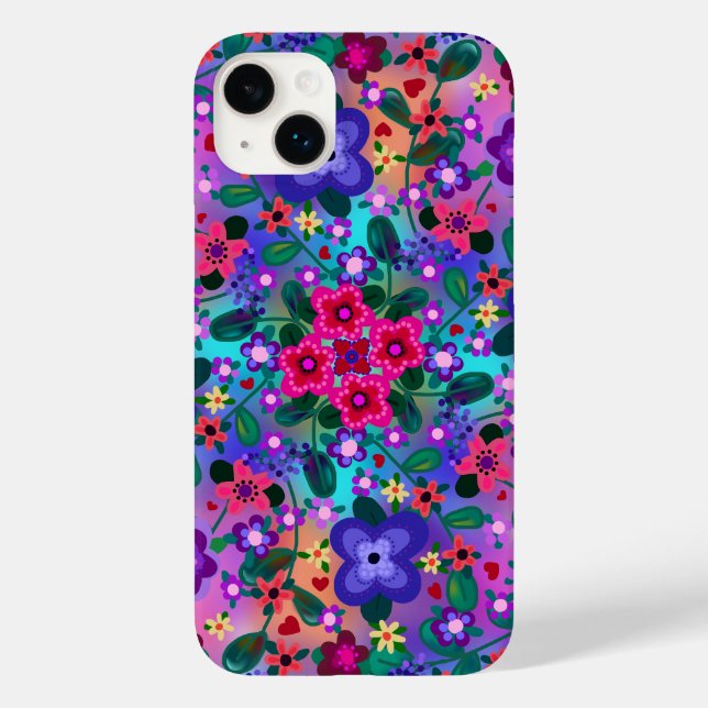 Beautiful Floral Art Bright Pink Purple  Case-Mate iPhone Case (Back)