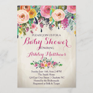 Beautiful Floral Baby Shower Invitation, Baby Invitation
