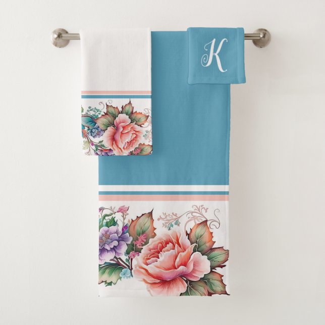 Beautiful Floral  Bath Towel Set (Insitu)
