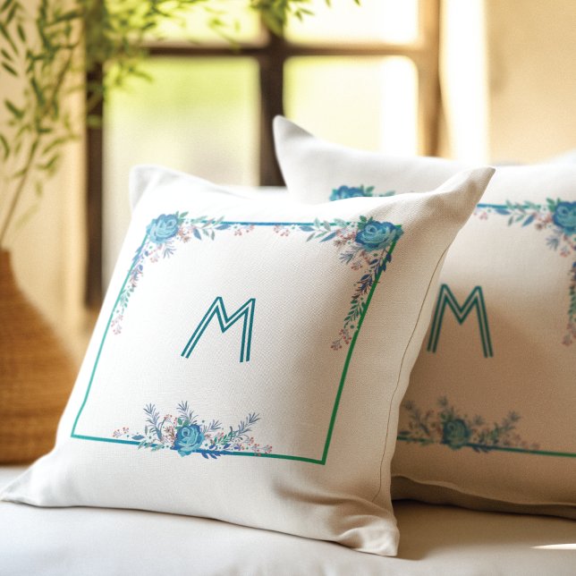 Beautiful floral Blue Ice green design Cushion (Creator Uploaded)