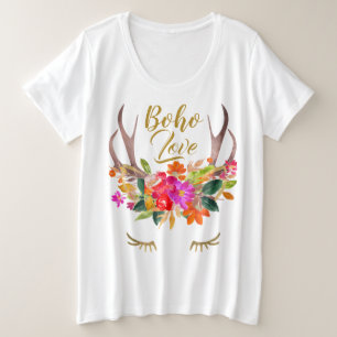 Beautiful floral Boho Love Reindeer Antlers Lashes Plus Size T-Shirt