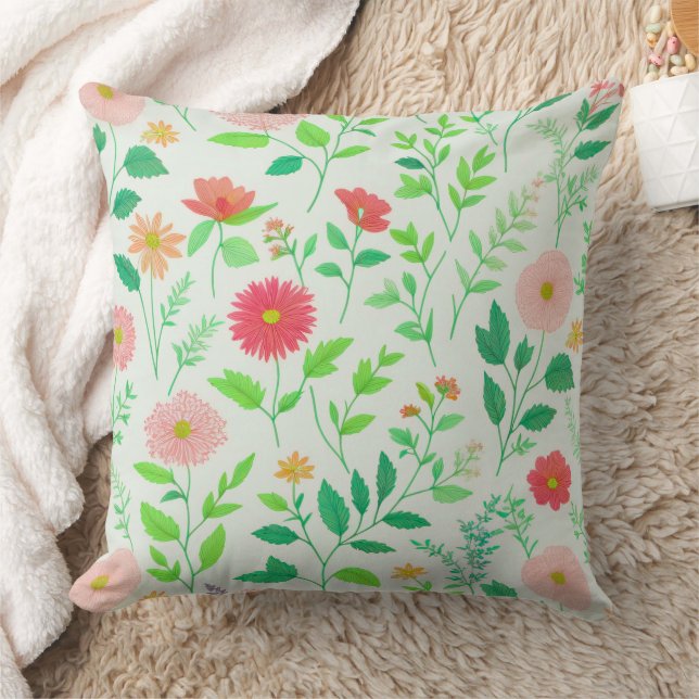 Beautiful floral botanical throw pillow. cushion (Blanket)
