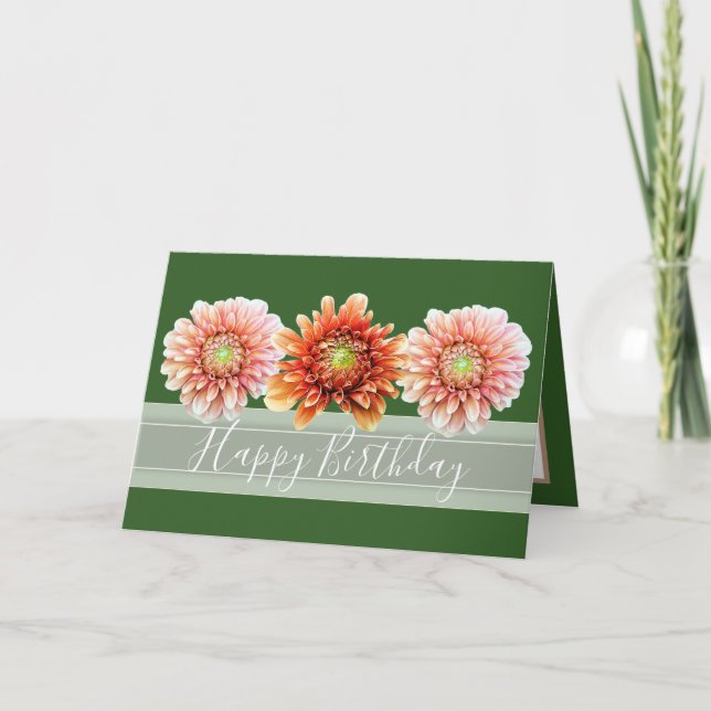 Beautiful Floral Bouquet Orange Dahlias Birthday Card (Front)