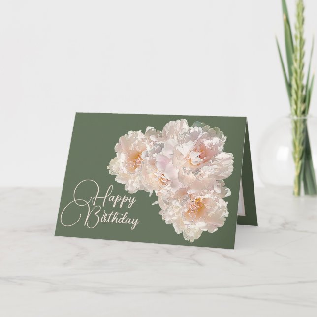 Beautiful Floral Bouquet Pink Peonies Birthday  Card (Front)