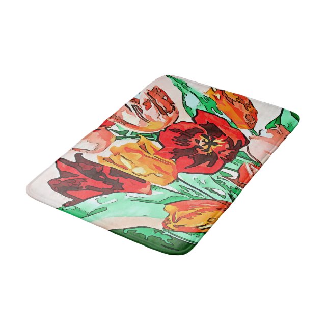 Beautiful Floral Bouquet Tulips Black Outline Art Bath Mat (Angled)