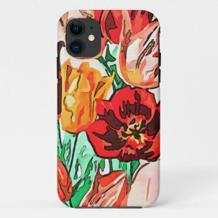 Beautiful Floral Bouquet Tulips Black Outline Art Case-Mate iPhone Case
