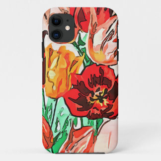Beautiful Floral Bouquet Tulips Black Outline Art Case-Mate iPhone Case