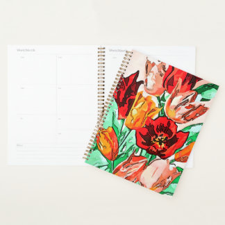 Beautiful Floral Bouquet Tulips Black Outline Art Planner