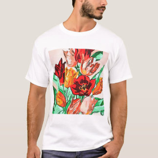 Beautiful Floral Bouquet Tulips Black Outline Art T-Shirt
