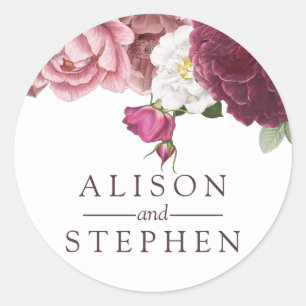Beautiful Floral Burgundy Wedding Classic Round Sticker