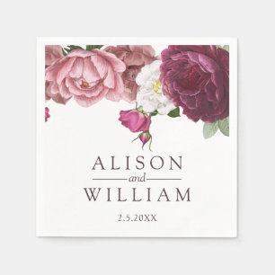 Beautiful Floral Burgundy Wedding Napkin