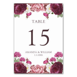 Beautiful Floral Burgundy Wedding Table Number