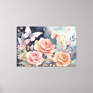 Beautiful Floral Butterfly Watercolor Art Canvas Print