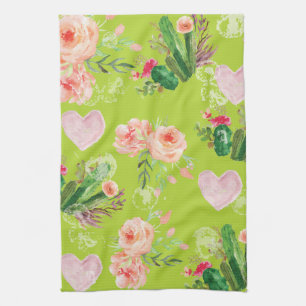 Beautiful Floral Cactus Tea Towel