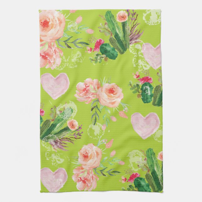 Beautiful Floral Cactus Tea Towel (Vertical)