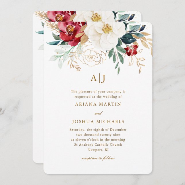 Beautiful Floral Christmas Wedding Invitation (Front/Back)