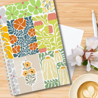 Beautiful floral Collage pattern Blue green pink Notebook