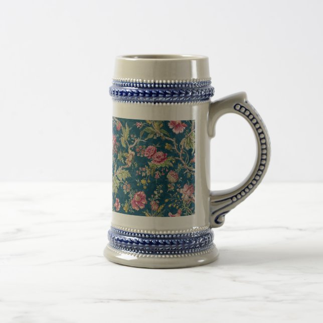 Beautiful Floral Colourful Flowers Blue Background Beer Stein (Right)
