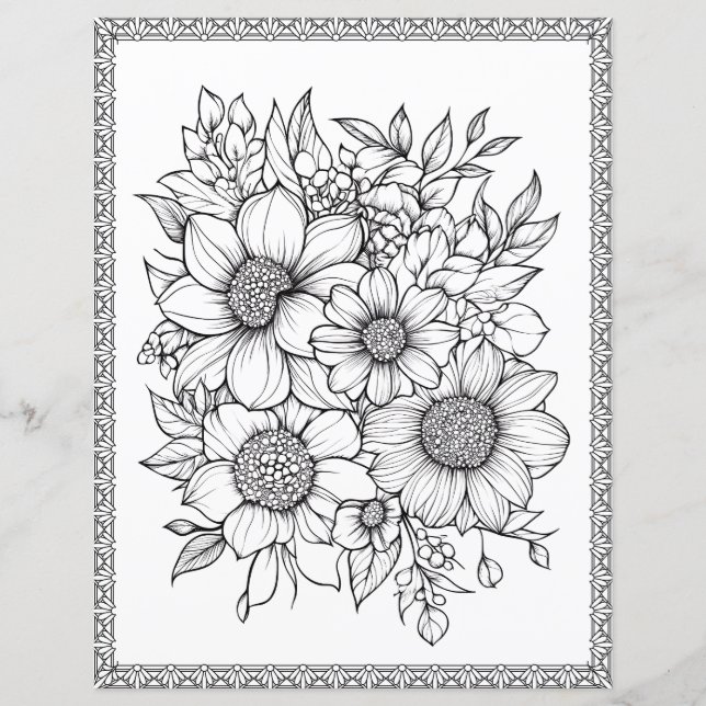 Beautiful Floral Colouring Page Scrapbook Paper (Front)