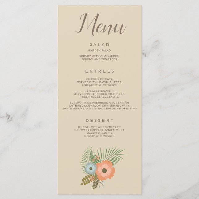 Beautiful Floral Décor on Beige Background Menu (Front)