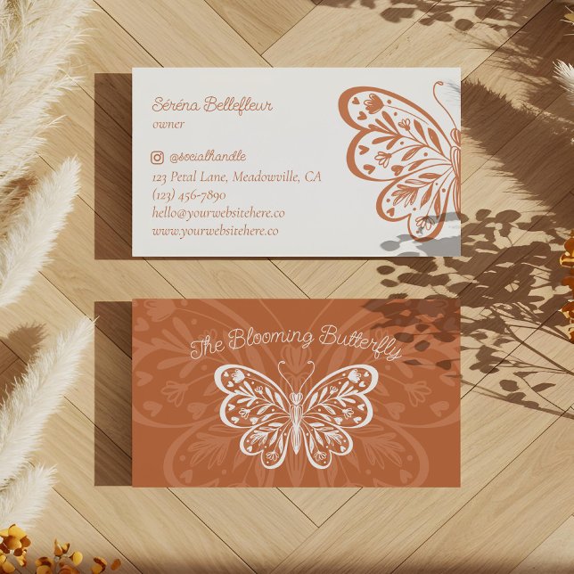 Beautiful Floral Decorative Heart Butterfly Logo Business Card (Beautiful Floral Decorative Heart Butterfly Logo Business Card)