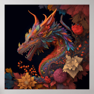 Beautiful Floral Dragon Poster