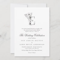 Beautiful Floral 'E' Monogram Sketched Wedding