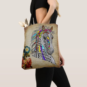 Beautiful Floral Equestrian Horse Tote Bag