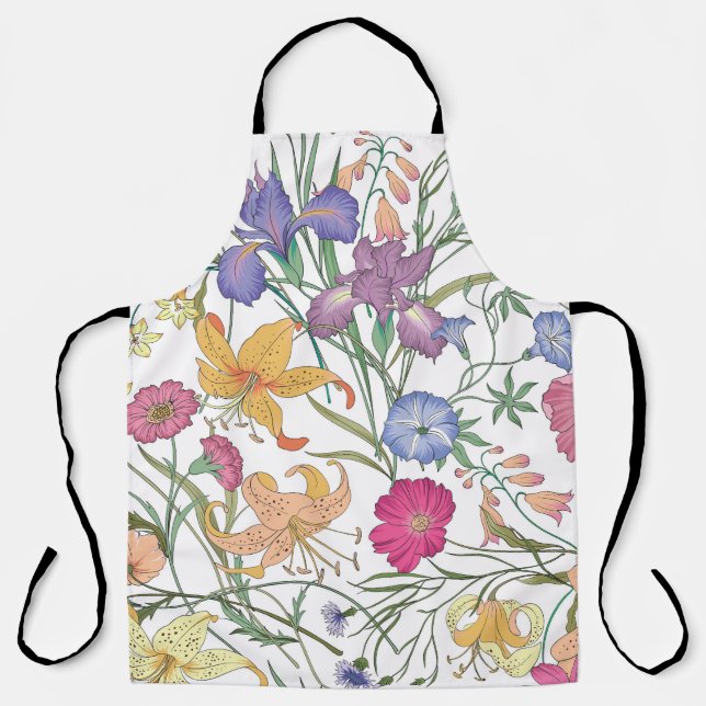 Beautiful Floral Field Vintage Illustration Apron (Front)