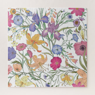 Beautiful Floral Field Vintage Illustration Jigsaw Puzzle