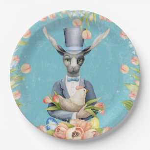 Beautiful Floral Flowers Animal Easter Bunny Paper Plate