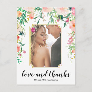 Beautiful Floral Frame Boho Thank You Postcard
