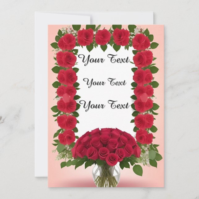 Beautiful Floral Frame with Red Roses Invitation (Front)